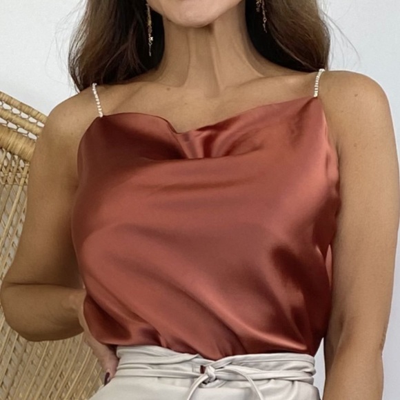 DO+BE Tops - NWT Sirena Bronze Satin Cami with Rhinestones M
